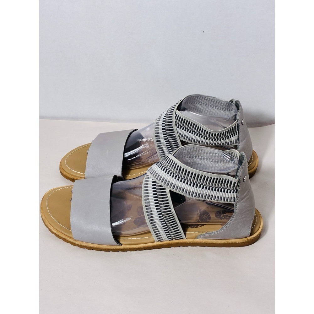 Sorel Ella Womens 10 Dove Gray Leather Criss Cross Strappy Sandals Preppy - Picture 2 of 5